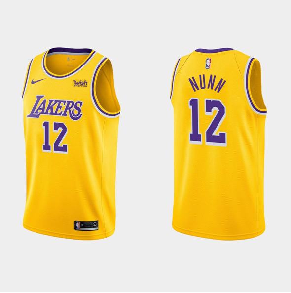 Men's Los Angeles Lakers #12 Kendrick Nunn Yellow Stitched Basketball Jersey